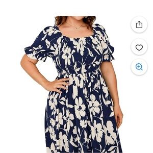 Boho Floral Square Neck A-Line Multicolor Plus Size Dress